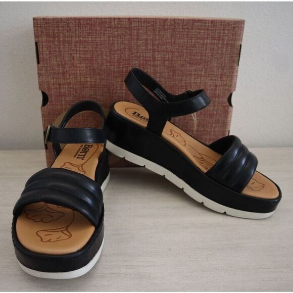 Børn Women's Sz 10M Black Faro Leather Ankle Strap Platform Sandals - Picture 1 of 10
